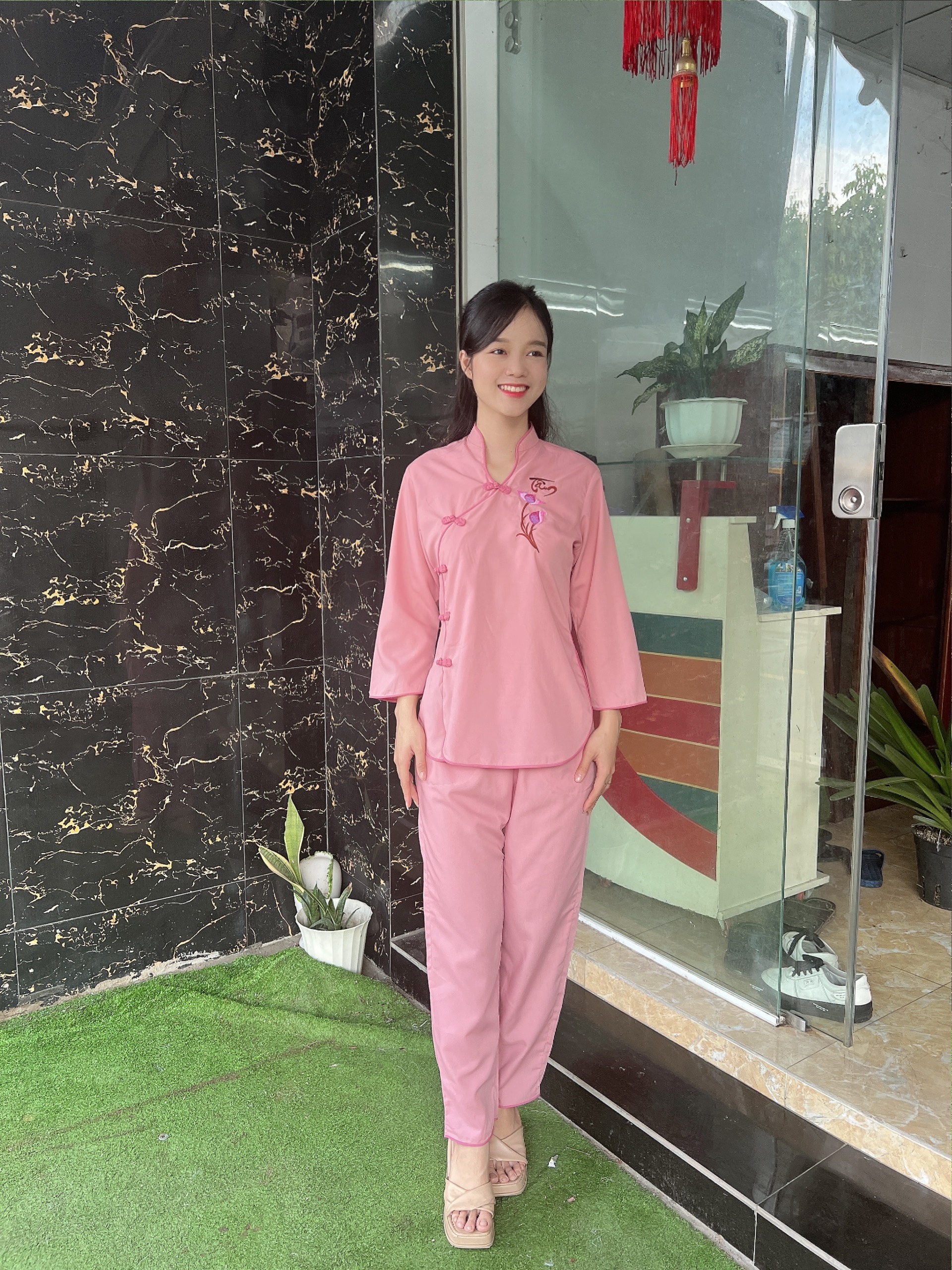 Đồ lam cổ tàu chéo đi chùa, thời trang nữ