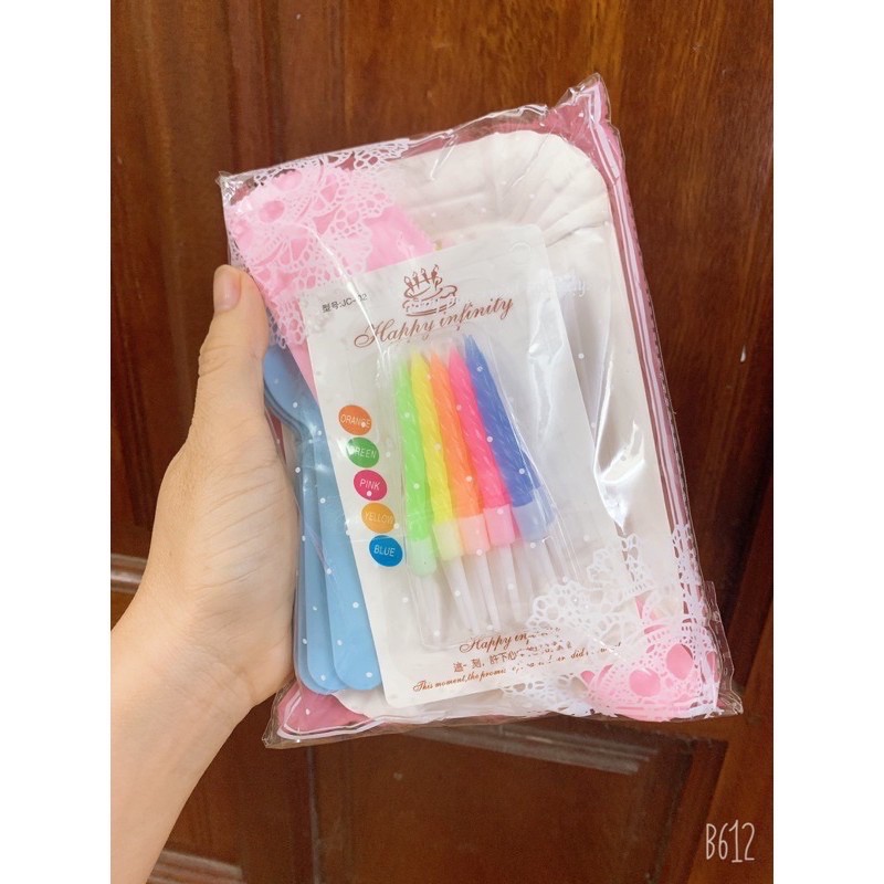 Bộ Thìa + Dĩa + Nến Bánh Sinh Nhật