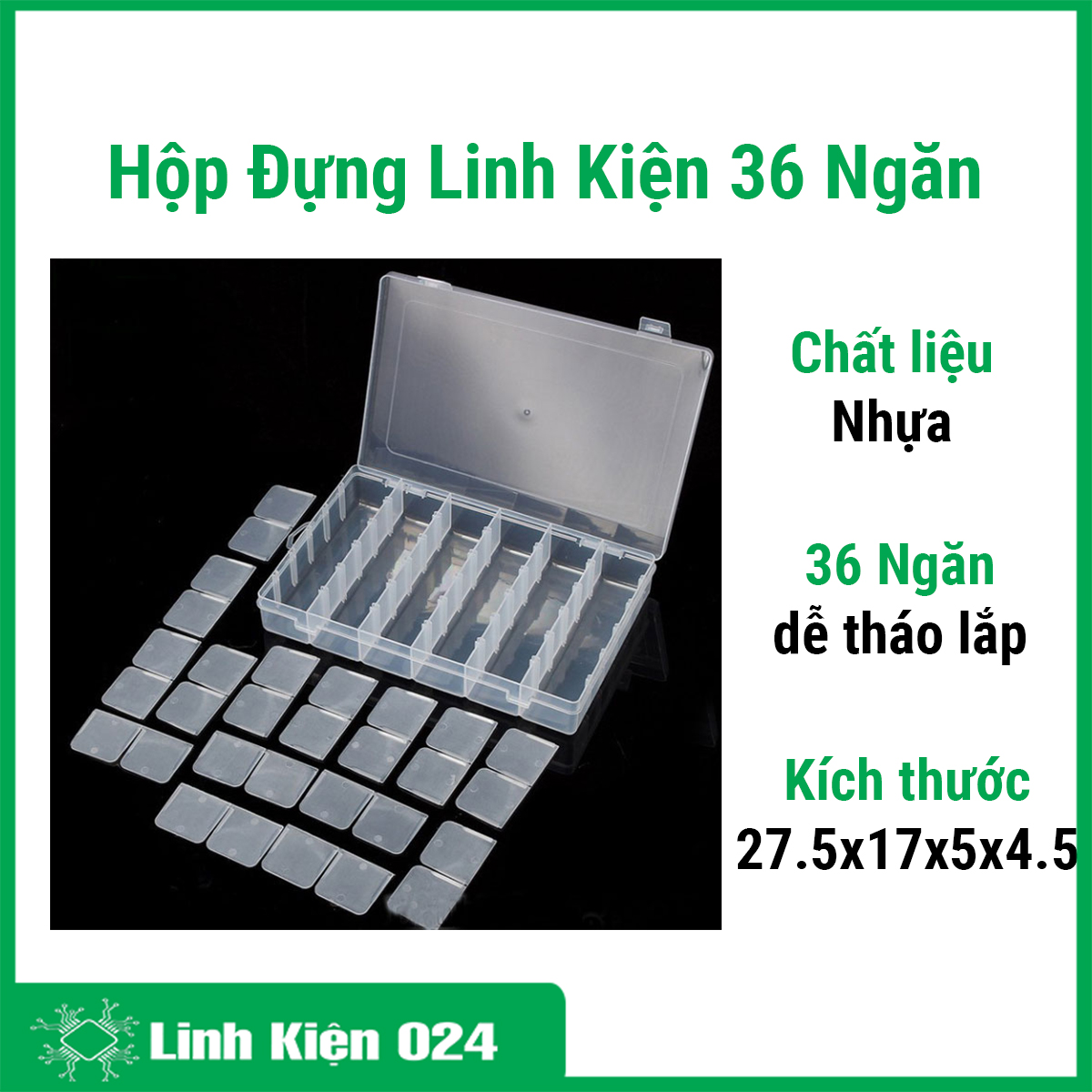 Hộp đựng linh kiện điện tử 36 ngăn đa năng đựng trang sức, ic có thể tháo rời