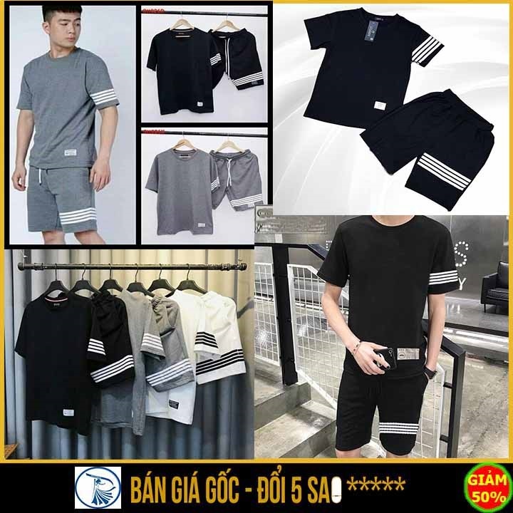 Bộ thể thao nam siêu thoáng phối LOGO in chữ PHỐI 4 SỌC SÉT BỘ MẶC NHÀ NAM NỮ CHẤT VẢI DÃN NHIỆT 01