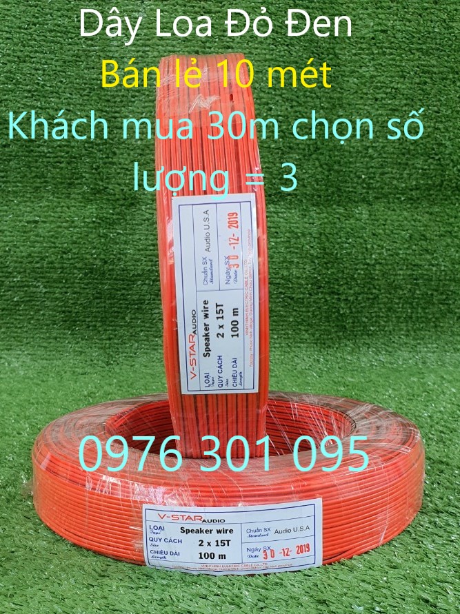 Dây Loa Đỏ Đen 2x15 Tim [ Bán Lẻ 10m ]