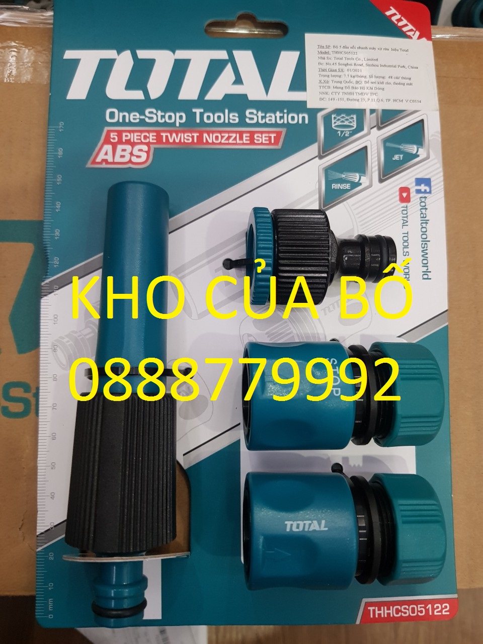 Bộ năm khớp nối TOTAL THHCS05122 khớp nối vòi xịt rửa gồm 2 đầu nối nhanh 1/2'' nhựa và 1 khớp nối 1/2 inch