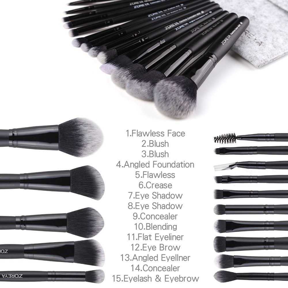 [HCM]Bộ cọ makeup cá nhân 15 cây Zoreya (Đen)