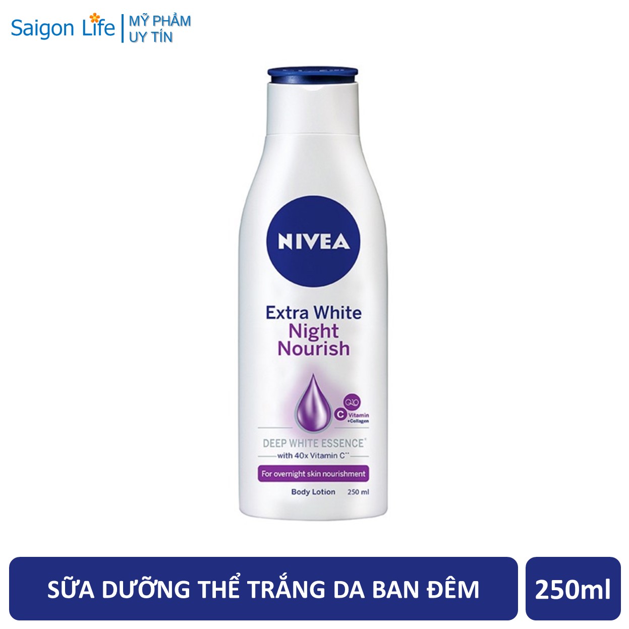 Sữa dưỡng thể dưỡng trắng da ban đêm nivea extra white night nourish body lotion 200ml - tím
