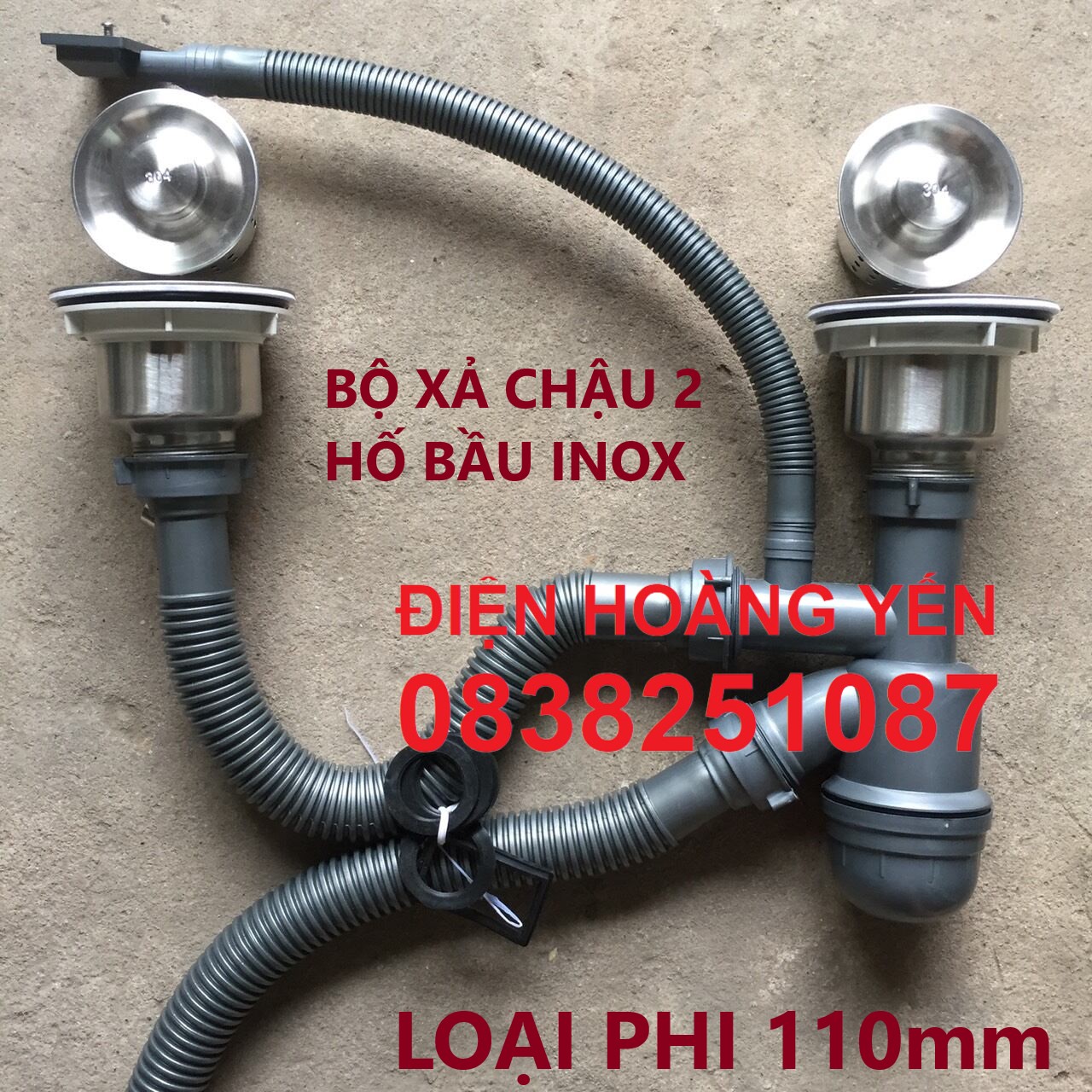 Bộ thoát nước bồn rửa chén bát ngăn mùi loại 2 chậu rửa - chất liệu inox 304- Kèm Đuôi nhựa dẻo- Bảo hành 1 đổi 1 trong 1 năm