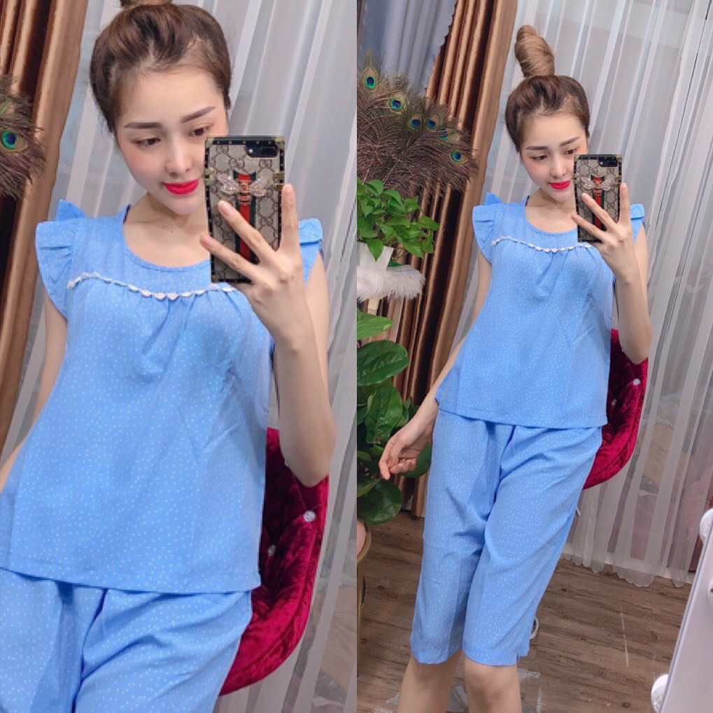 [HCM]ĐỒ BỘ LỤA CHẤM BI TAY CÁNH TIÊN MẶC NHÀ DỄ THƯƠNG (ẢNH THẬT) CÓ SIZE 40-75KG - LUA02