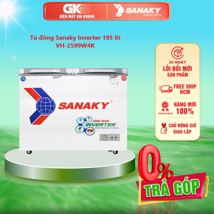 Tủ đông sanaky inverter 195 lít vh-2599w4k - giao toàn quốc - freeship hcm