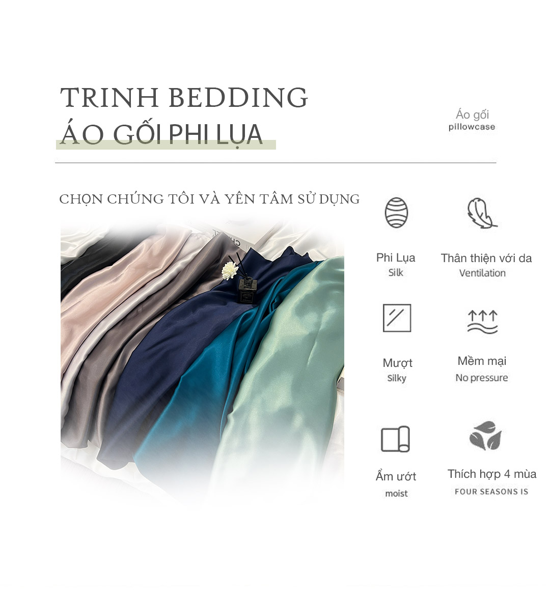 Áo Gối Nằm Phi Lụa Mẫu Basic Cao Cấp Trinhbedding