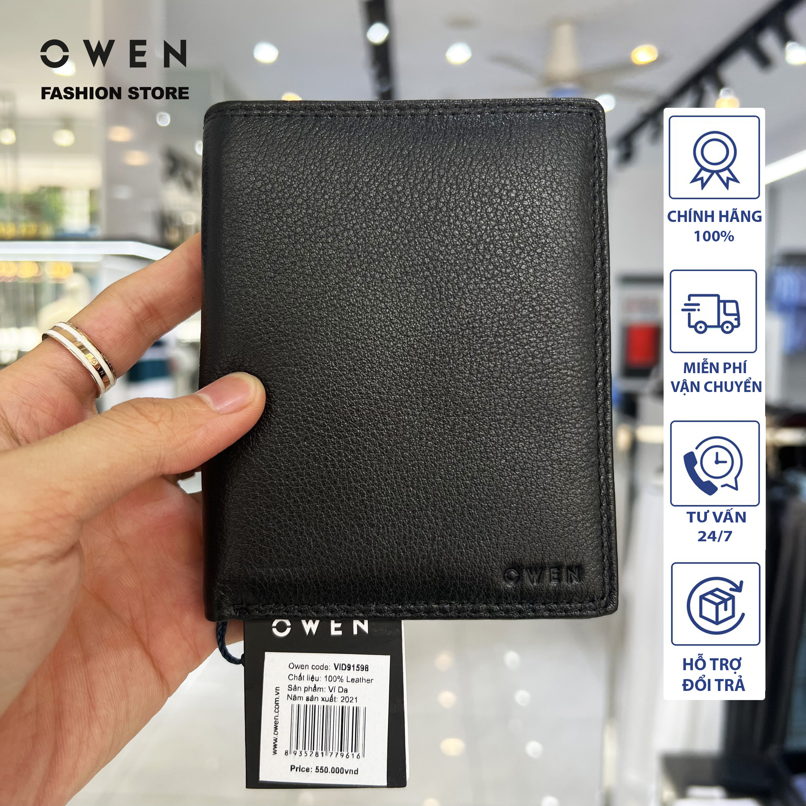 Ví da nam owen 100% da thật có hộp tặng kèm tone màu sang trọng nam tính vid91598