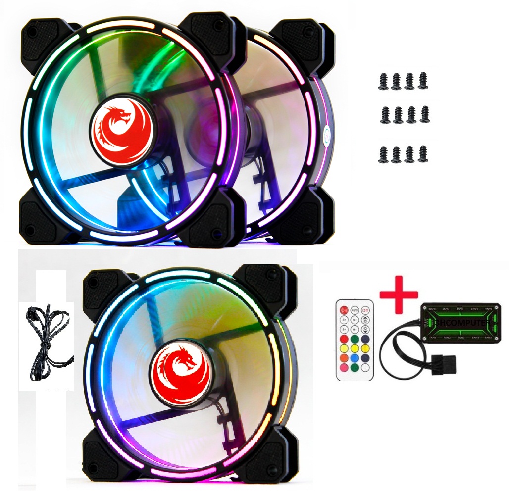 (HCM)M20/V9 Bộ 3 Fan quạt tản nhiệt fan case 12 cm LED RGB Kèm hub remote có LED cực đẹp và tặng ốc vít