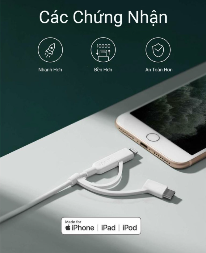 Cáp 3 in 1 ANKER Powerline II 0.9M - A8436 (Lightning - Type C - Micro USB)