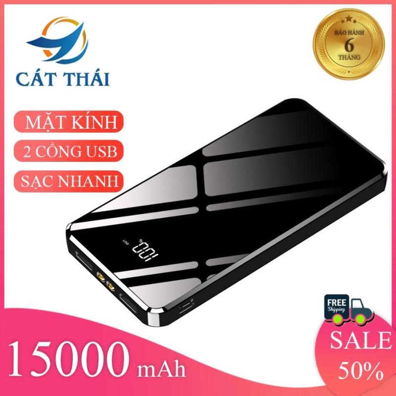 Giá Pin sạc dự phòng T112S 15000 mAh Nhỏ gọn dễ xách tay Sạc nhanh 2.1A 2 cổng USB 2 cổng Type-C và Mirco kèm 2 đèn pin tặng dây sạc