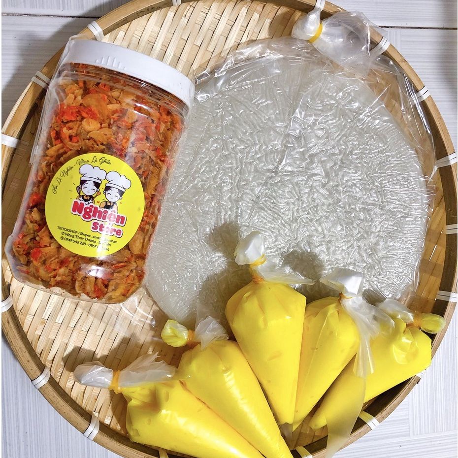 [Combo tặng 5 túi bơ 50gr] Bánh tráng 250gr + 200gr ruốc hành phi
