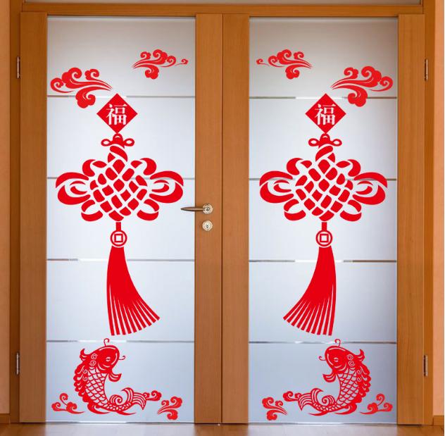 Decal trang trí tết - kết đồng tâm cá chép đỏ size nhỏ