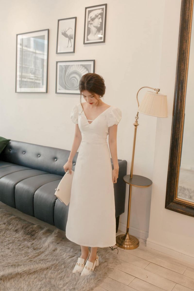 ĐẦM MAXI TAY CON PHỒNG HỎ LƯNG THẮT DÂY SANG TRỌNG(TRẮNG)