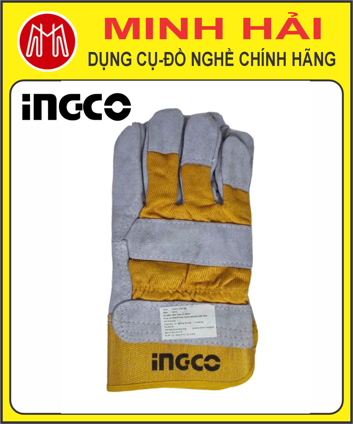 INGCO - Găng tay vải da 10,5 inch. Model: HGVC01. Chất liệu bằng vải da bò