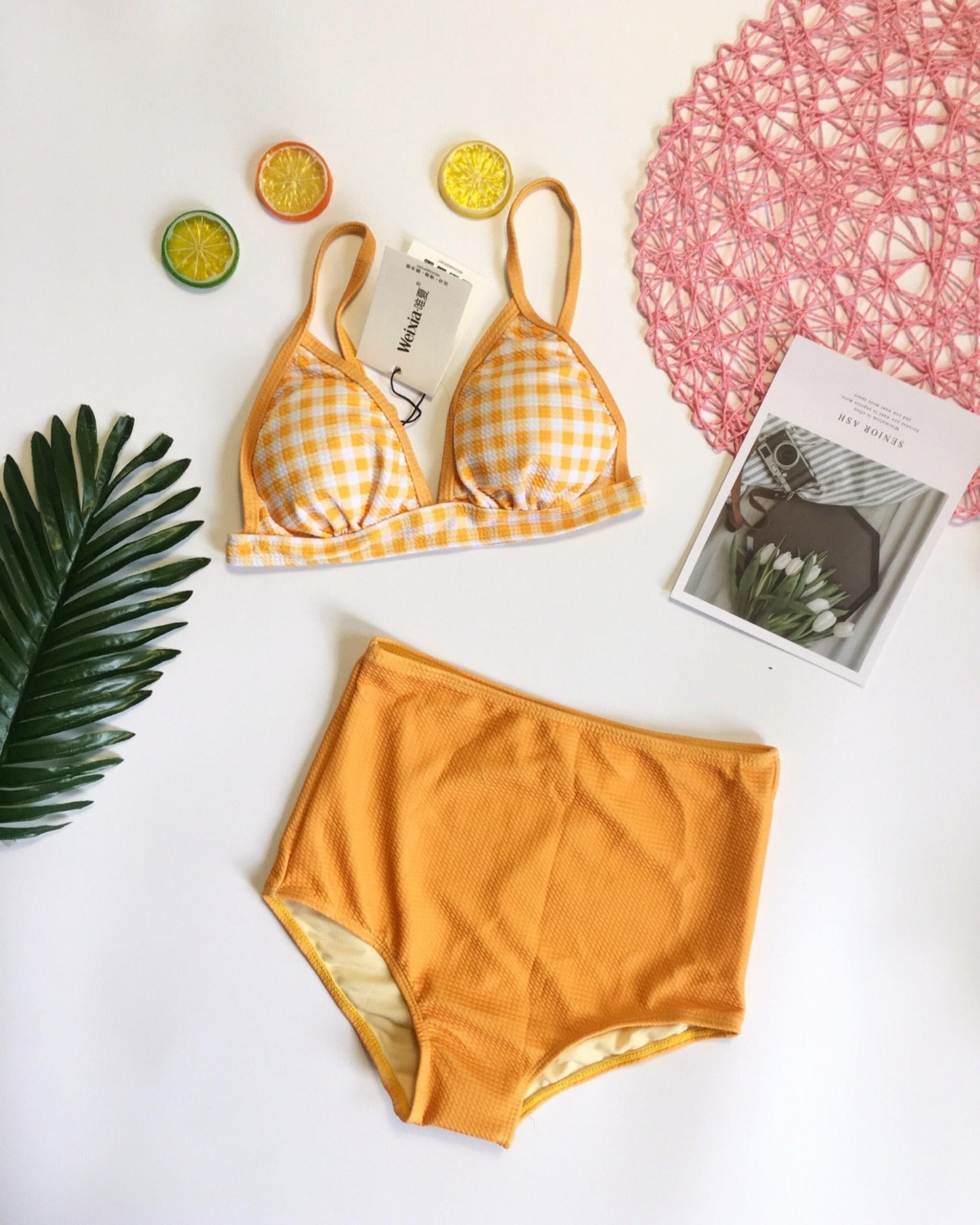 Bikini caro vàng cạp cao