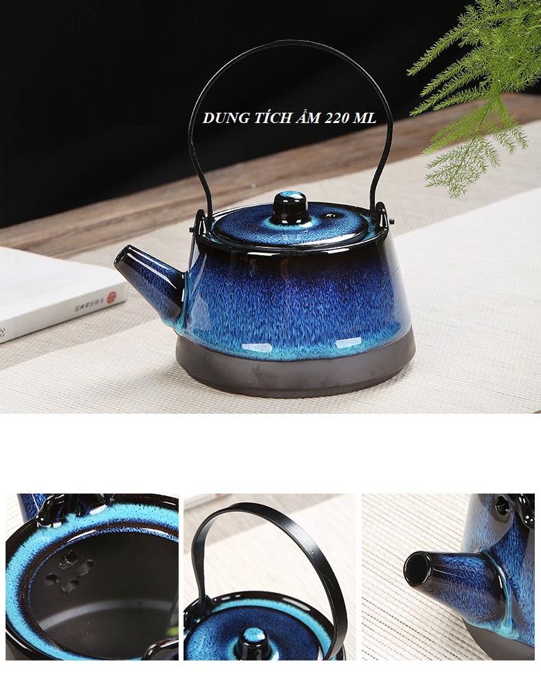 Bộ Ấm Chén Pha Trà Đạo Men Thiên Mục Lông Thỏ Hỏa Biến