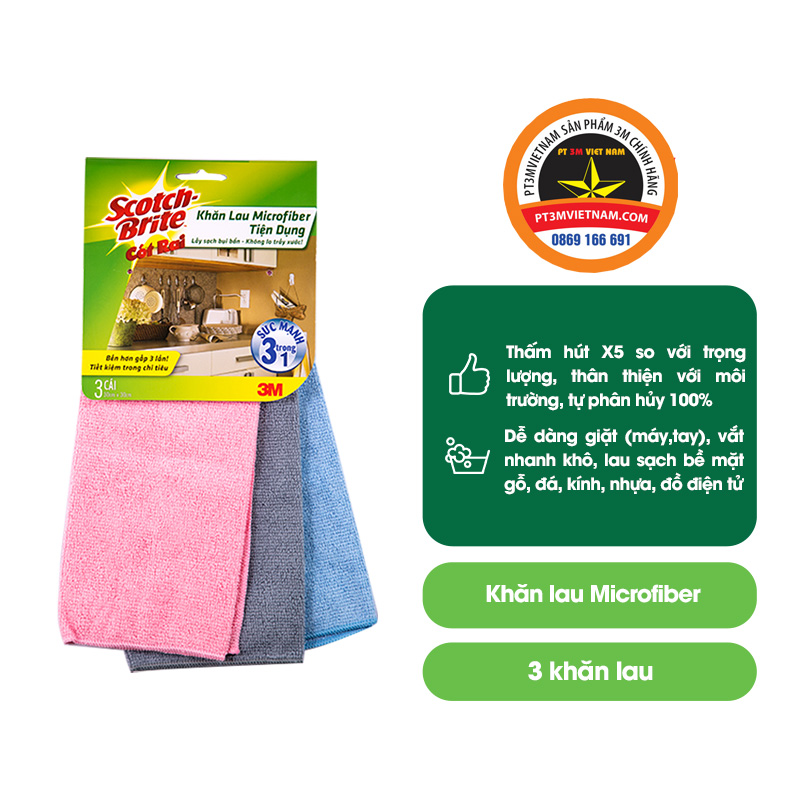 Khăn lau 3M microfiber lau bếp tiện dụng ( 3 Cái )