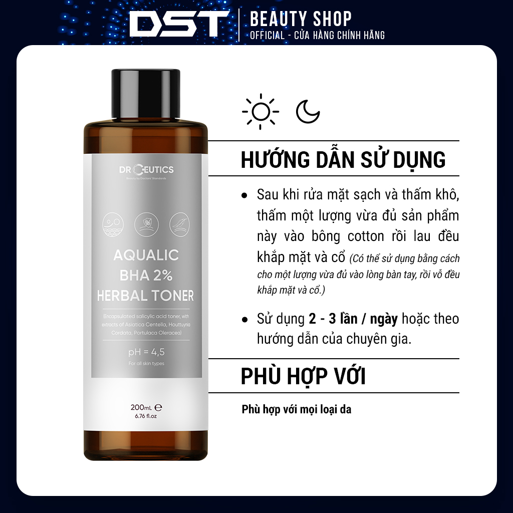 [Dược Sĩ Tiến] DrCeutics Dung dịch Cân Bằng Da AQUALIC BHA 2% HERBAL TONER - NỀN NƯỚC