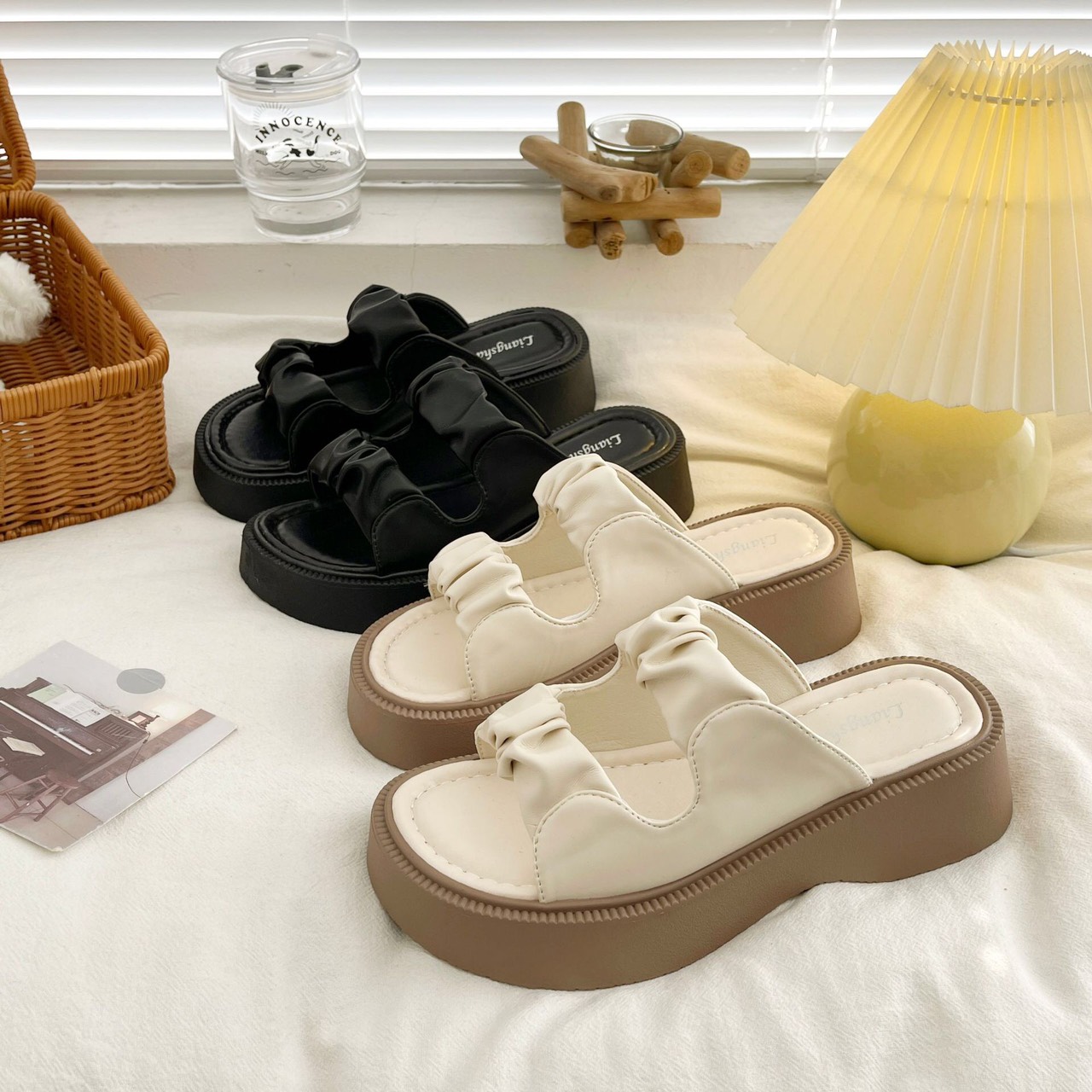 Dép nữ đế cao5cm Dép sandal nữ 2 quai nhún đế nâu 3cm siêu nhẹsiêu êm chân mẫu mới hottrend 2023