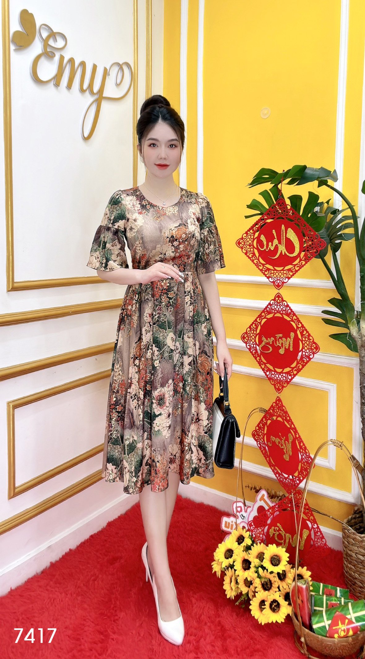 Đầm EMY EM7417 Xoè Lụa Vân Pháp LVP Tay Lỡ