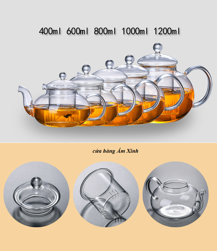 Ấm Thủy Tinh Pha Trà có lõi lọc (250 - 800 ml)