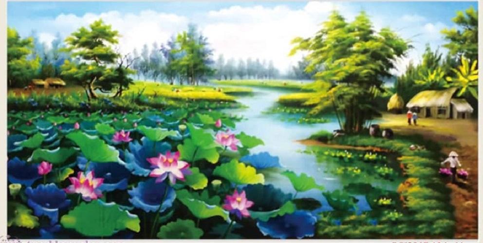 tranh thêu chữ thập Đầm sen - LV3017