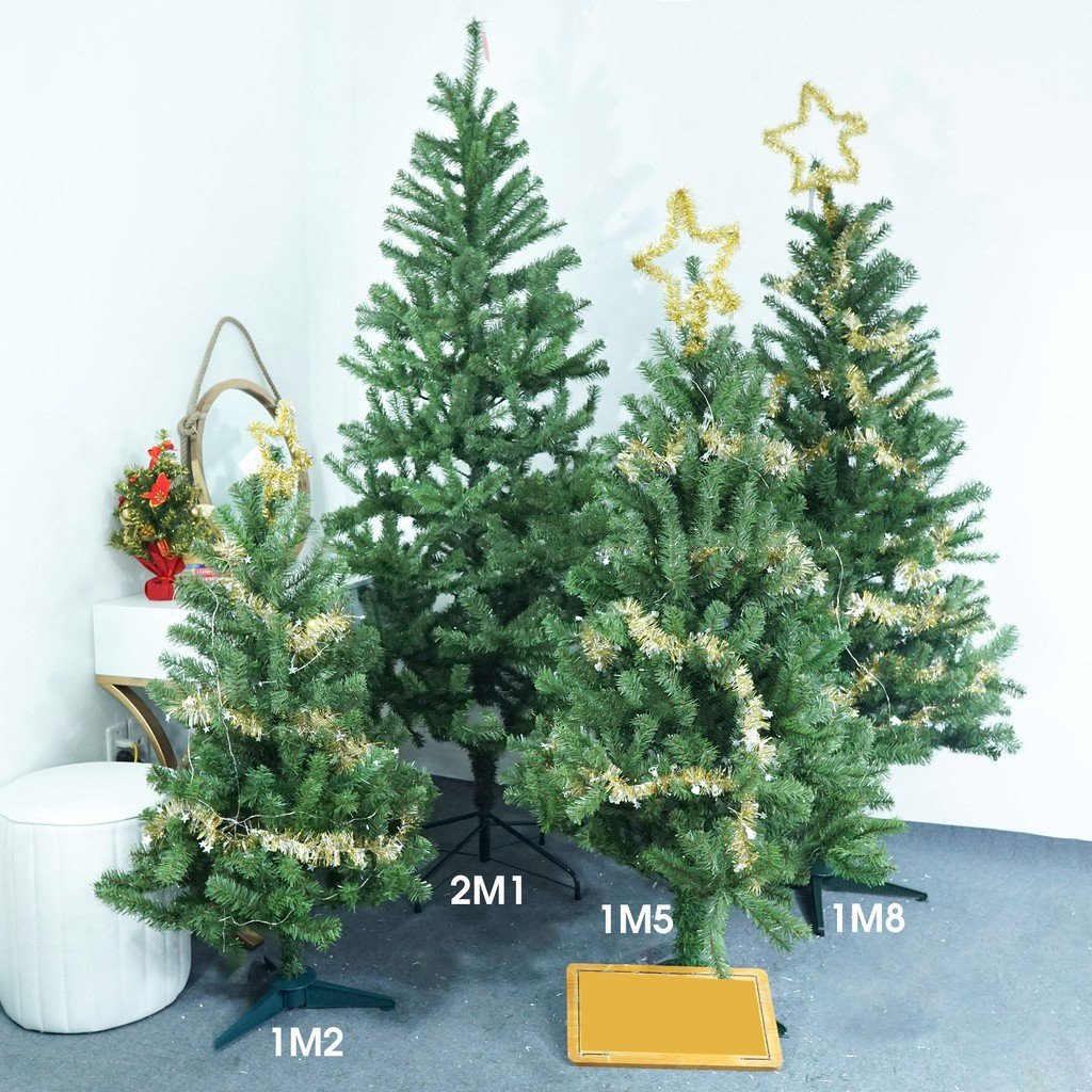 Cây thông noel 90cm 1m2 1m5 1m8 2m 2m4 3m XANH TRƠN decor trang trí giáng sinh trong nhà ngoài trời
