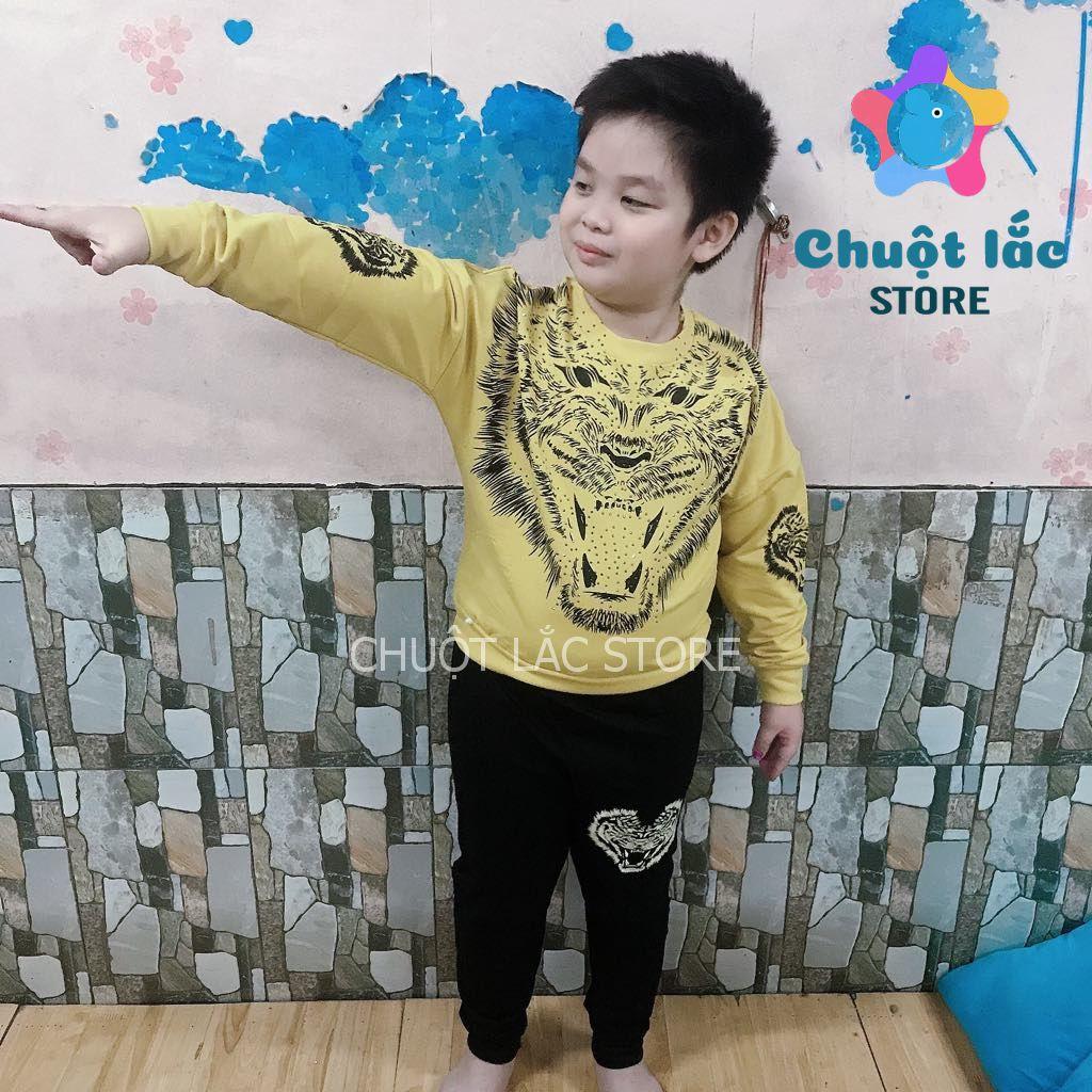 [HCM]Quần áo trẻ em thu đông bộ quần áo bé trai chất thun cotton dày dặn mịn màng in hình hổ 3D sắc nét size đại cho bé từ 25kg đến 40kg màu vàng đỏ trắng đen