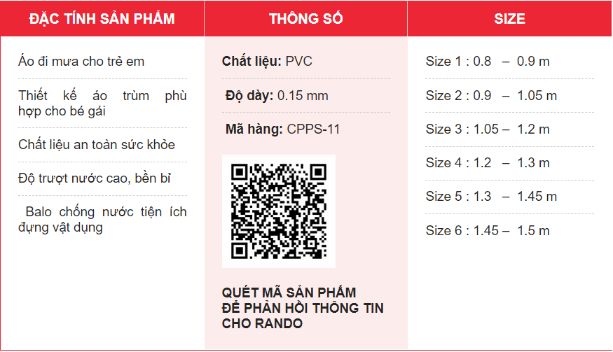 Áo Mưa Rando Trẻ Em - Áo Mèo Con