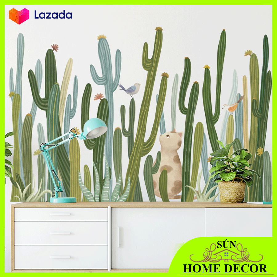 [COMBO 4 TRANH] Tranh decor dán tường, decal trang trí tường phòng khách, phòng ngủ mẫu cây lá