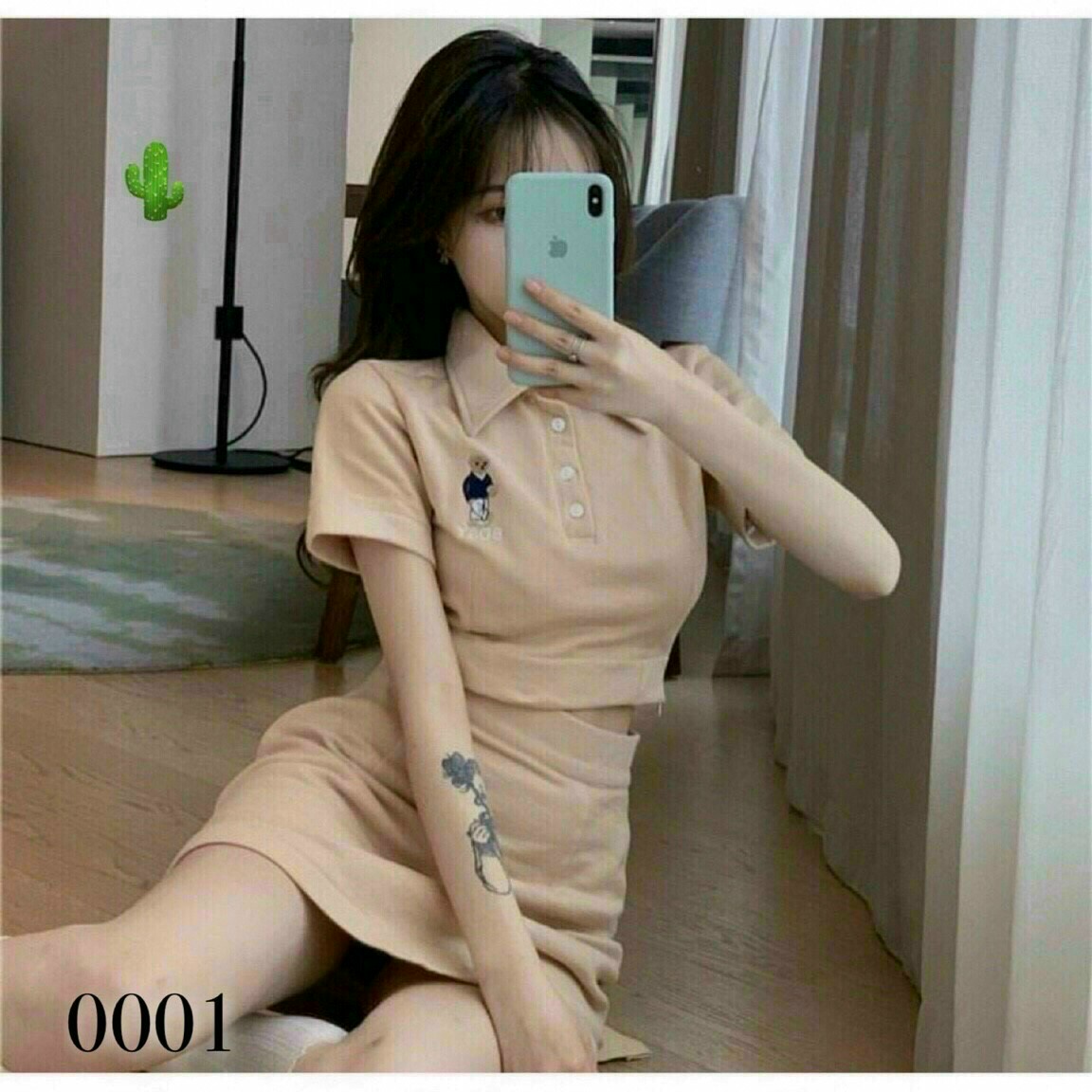 Sét polo thêu gấu ( chân váy có lót trong)