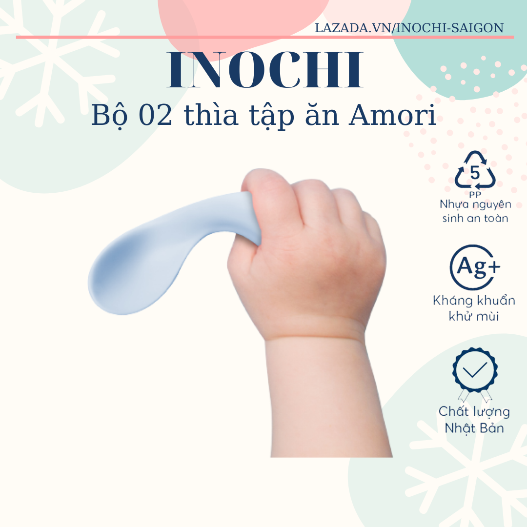 Bộ 02 thìa tập ăn trẻ em Inochi Amori (kháng khuẩn, không chứa BPA)
