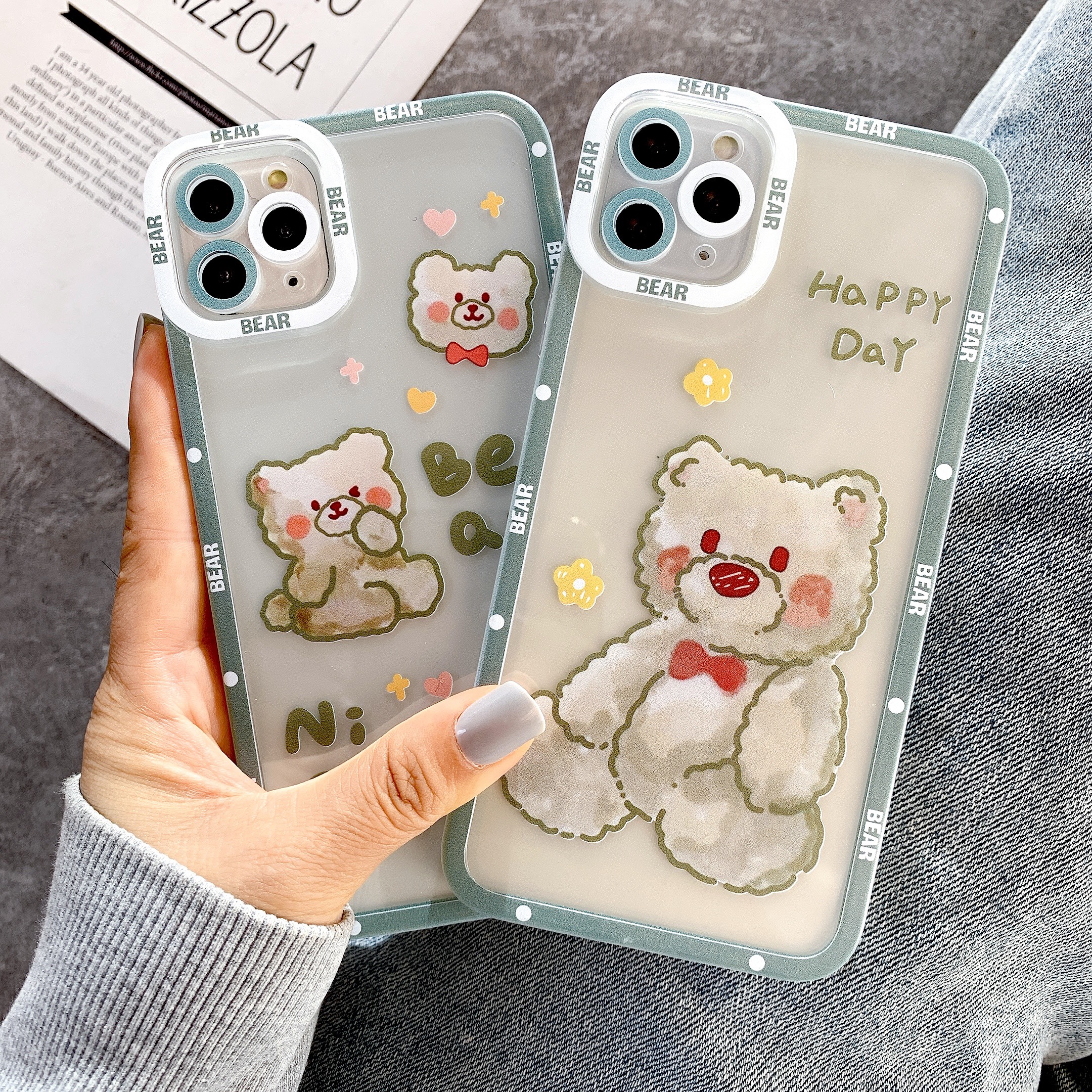 Ốp Lưng Silicon Chống Sốc Viền Nổi Happy Bear