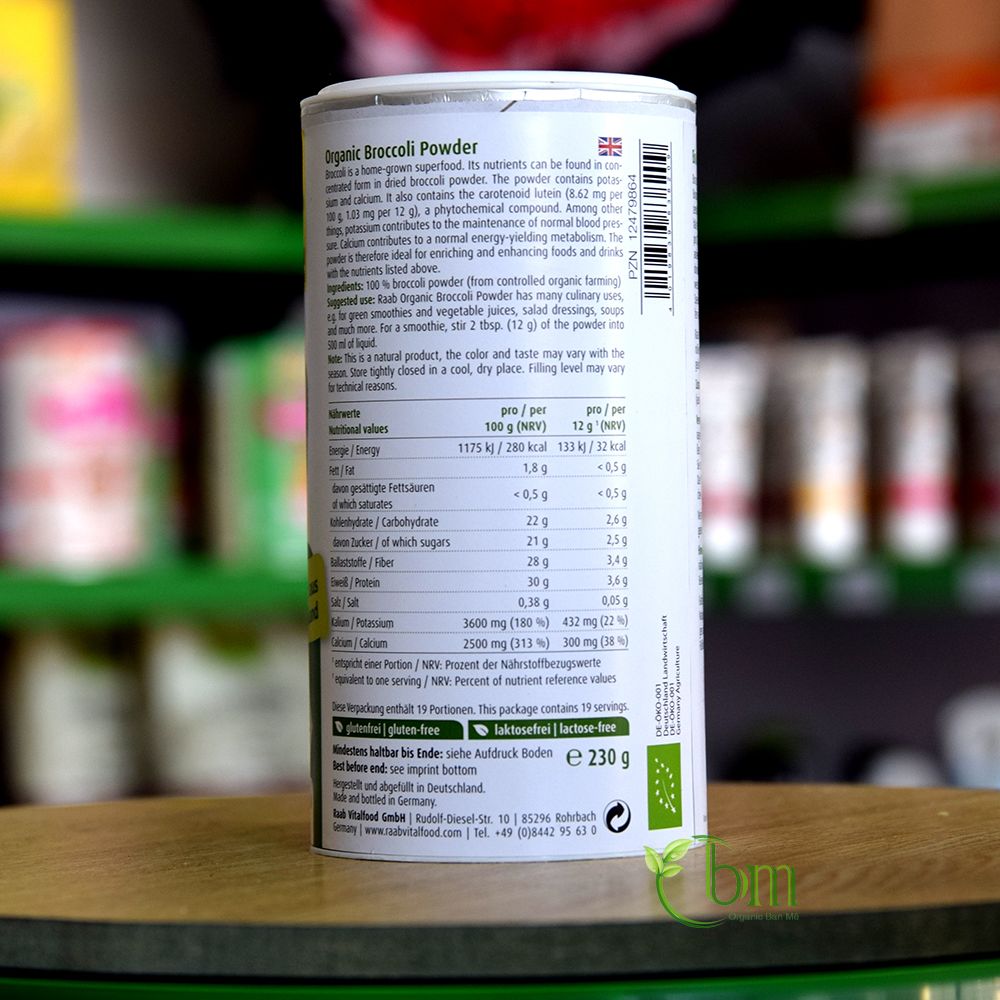 Bột cải súp lơ (bông cải xanh) hữu cơ 230gr - Raab