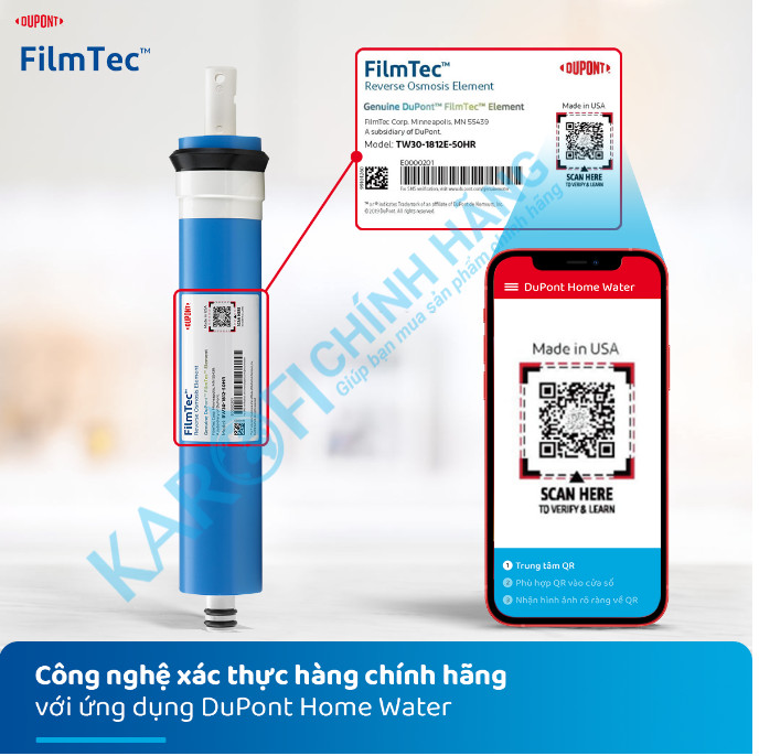 (HCM) Bộ 4 Lõi Lọc Nước KAROFI Số 1234 - (Lõi Số 4 Màng RO DOW - Dupont FilmTec New)