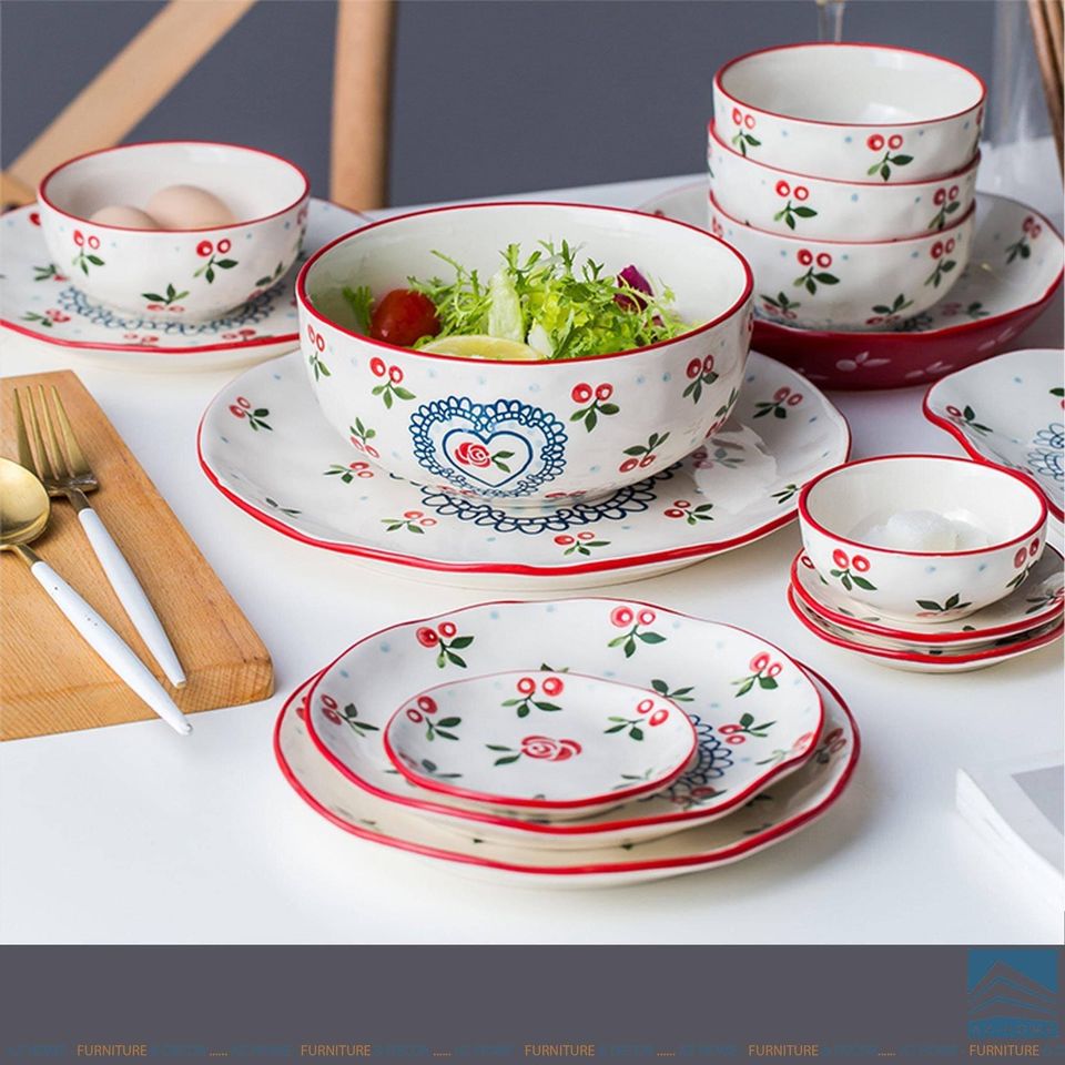 [Có sẵn] Bộ sưu tập đĩa họa tiết cherry đỏ