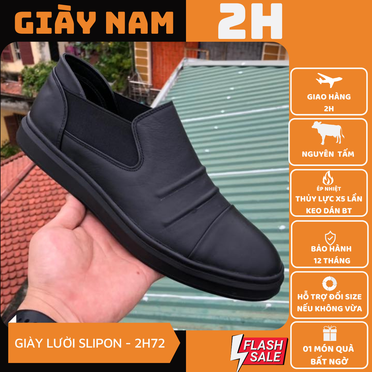 Giày nam, Giày công sở da bò GiayNam2H – 72 ( Đen )