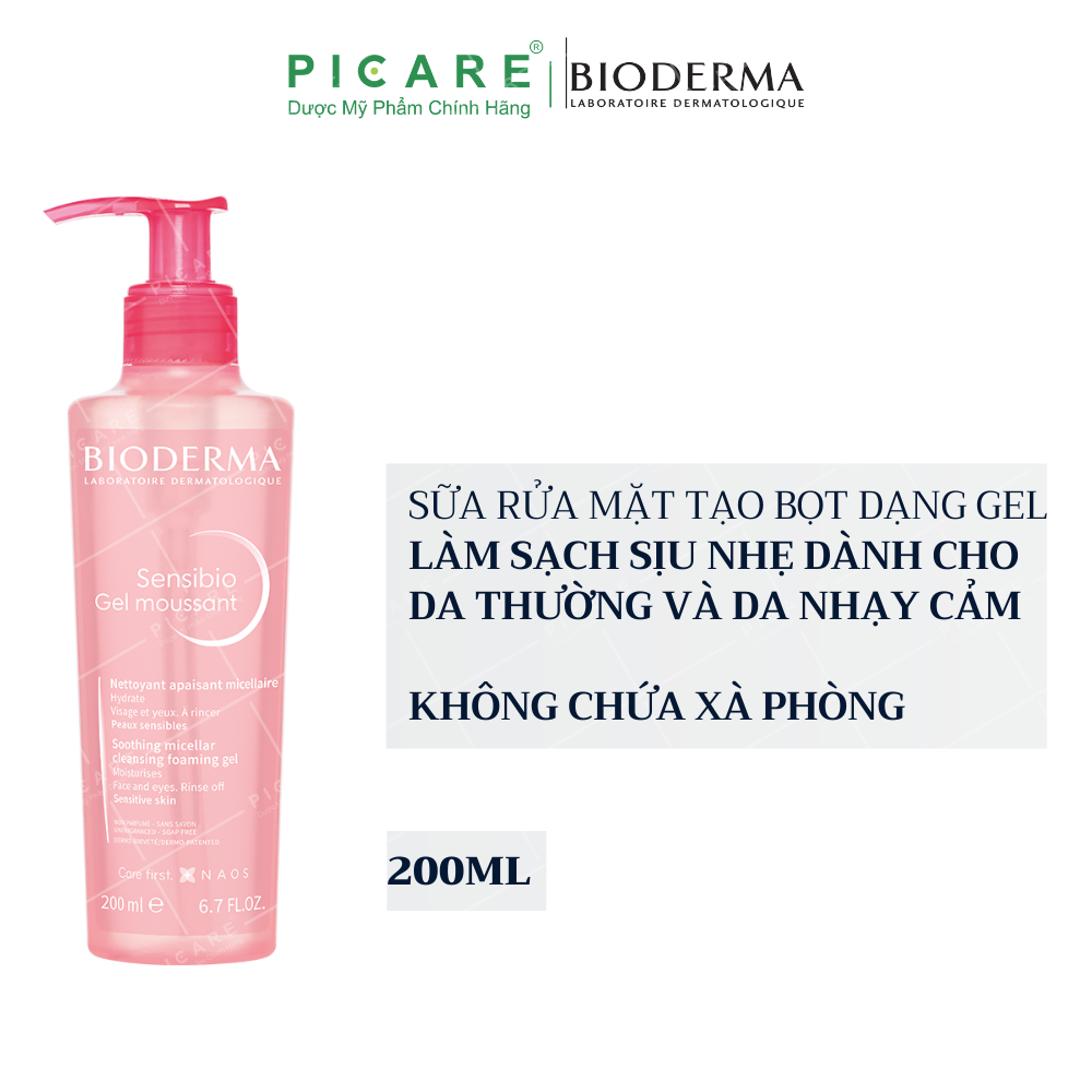 Gel rửa mặt tạo bọt cho da nhạy cảm bioderma sensibio gel moussant 200ml - picare