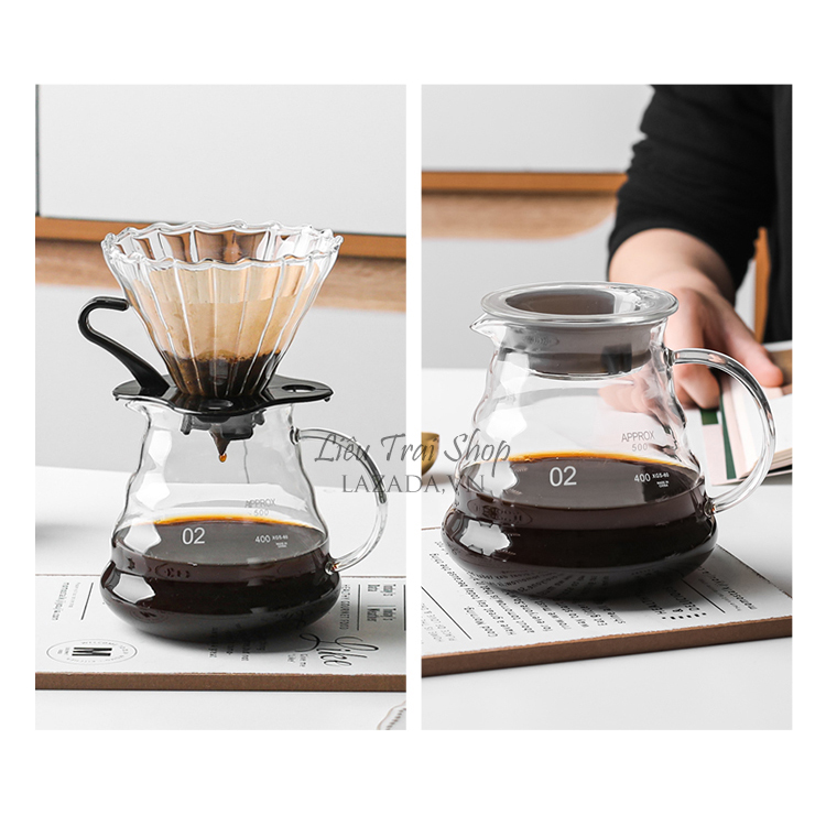 Bộ pha cafe giấy lọc pour over V60 thuỷ tinh drip brew