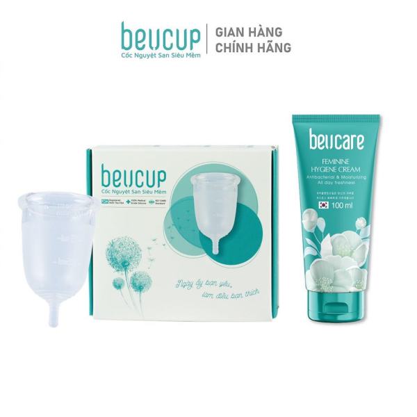 Combo 1 Cốc nguyệt san Silicone y tế Beu Cup - Băng vệ sinh kiểu mới, cốc nguyệt san dành cho phụ nữ sau sinh + 2 Dung dịch vệ sinh phụ nữ dịu nhẹ cho da nhạy cảm, ngăn ngừa viêm nhiễm vùng kín BeU Care 100ml