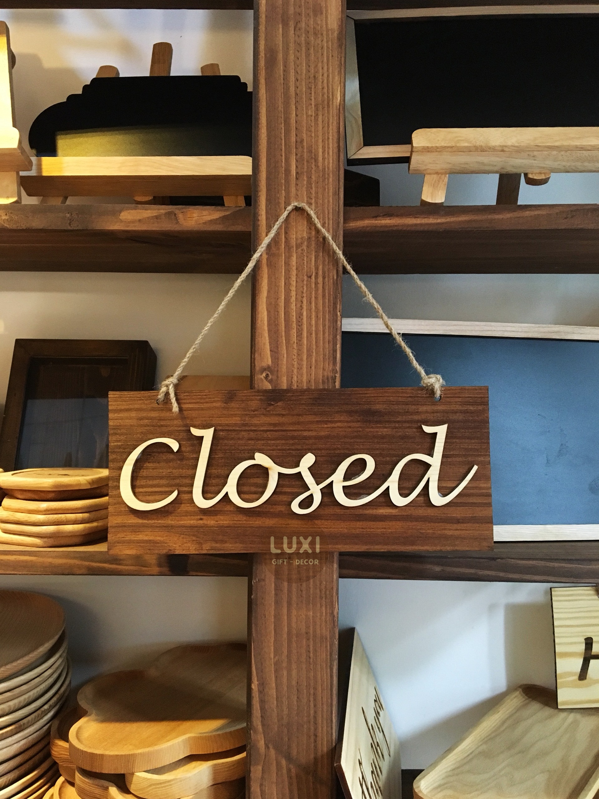 Bảng gỗ treo cửa 2 mặt Open - Close 02 - LUXI decor