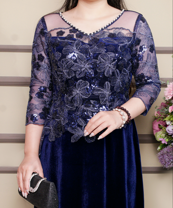 [ XẢ HÀNG GIÁ GỐC ] ĐẦM NHUNG PHỐI REN KIM XA CAO CẤP - CMB11