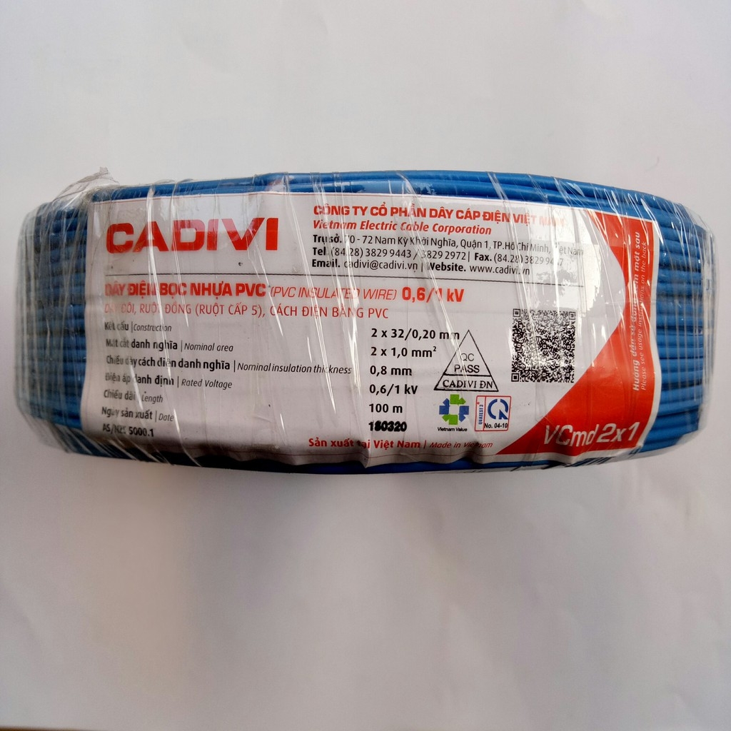[CADIVI] Dây Điện Đôi [Cuộn 100m] VCmd / 2x1.0 (mm)