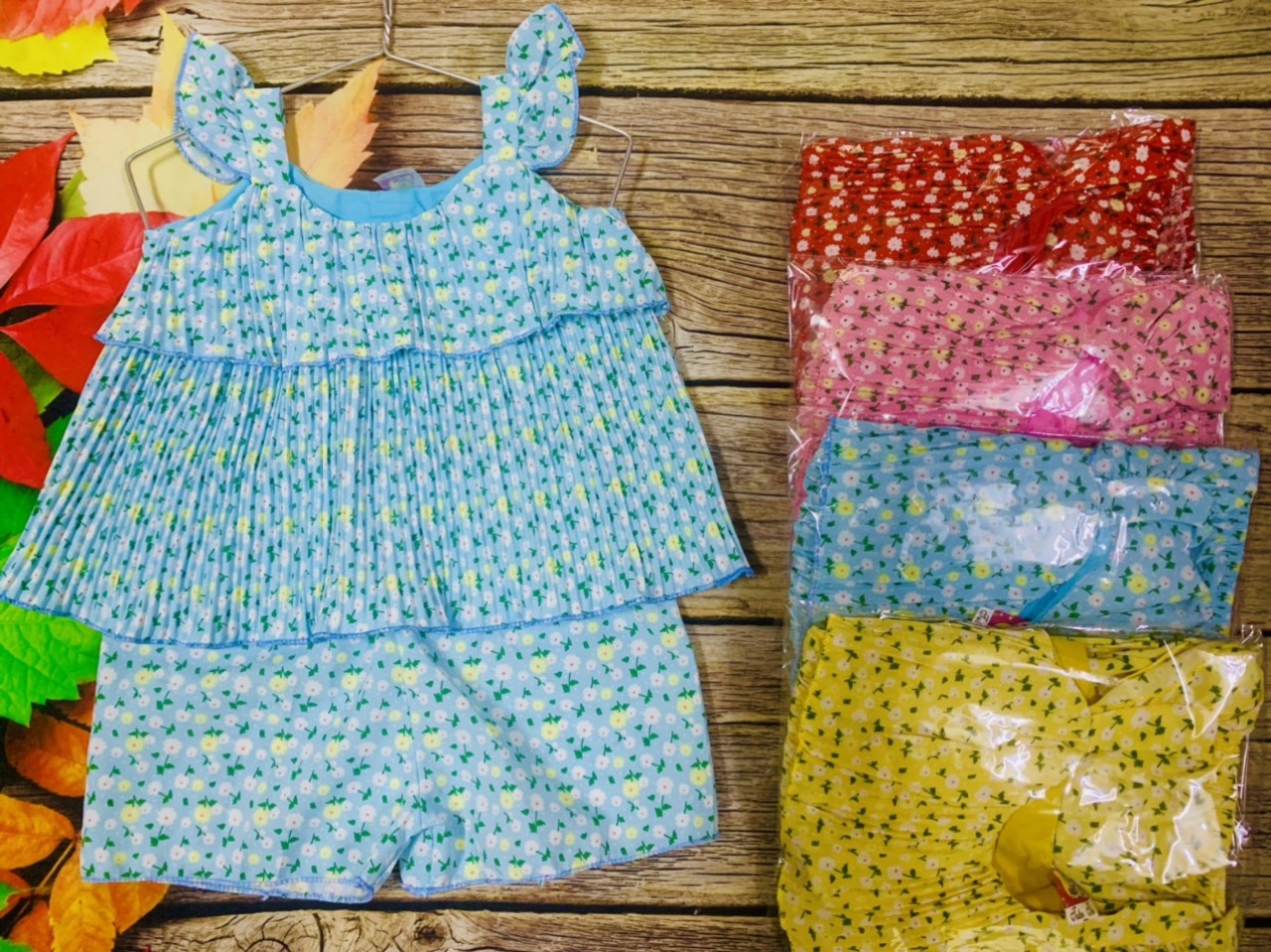 Bộ Lụa Cánh Tiên Phối Nơ Bé (6-18kg) (Giao màu ngẫu nhiên)