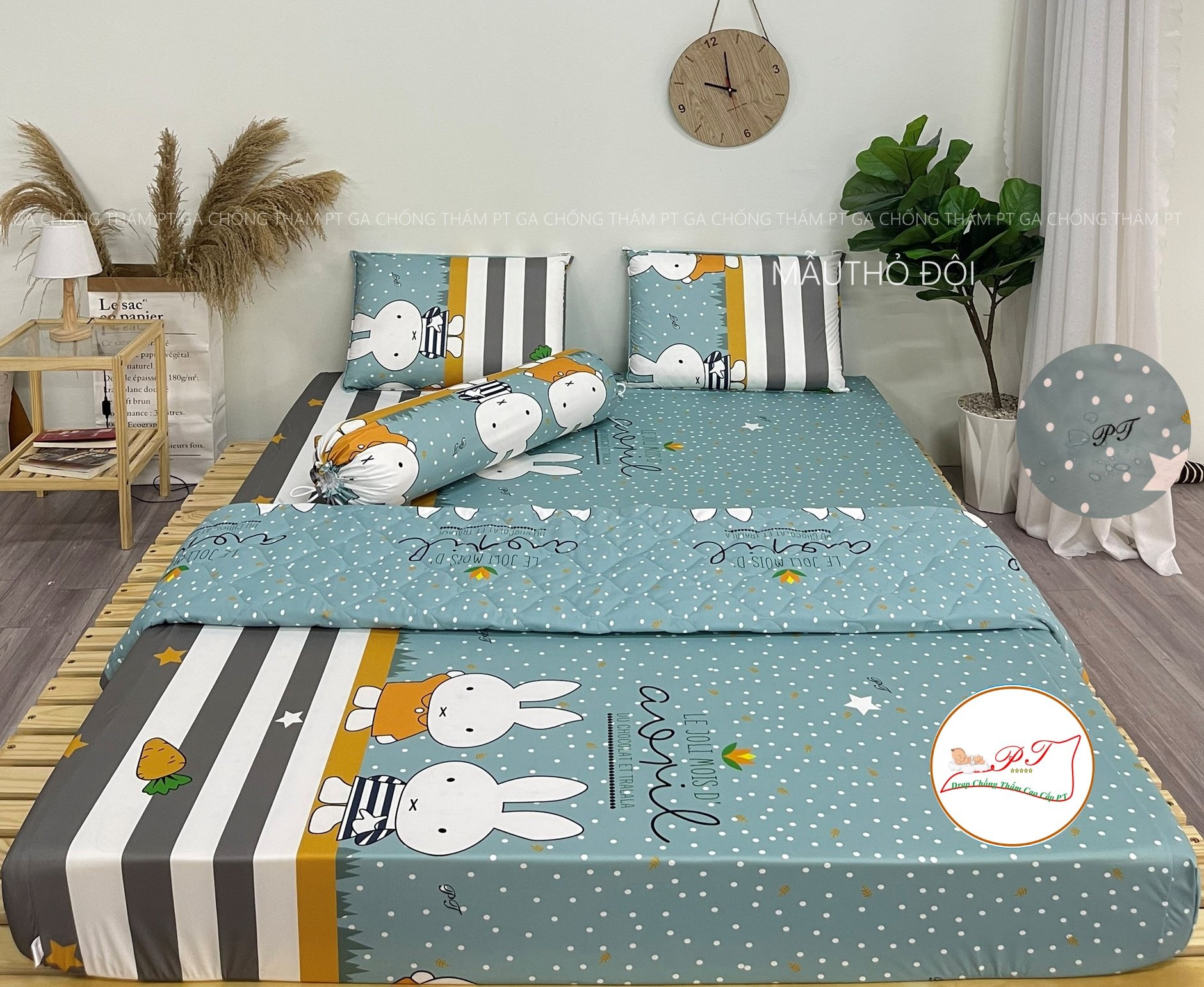 Ga Chống Thấm Cao Cấp PT Mẫu Họa Tiết Thỏ Đôi