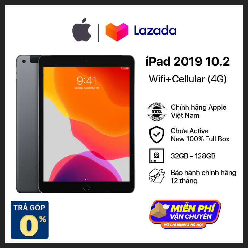 Máy Tính Bảng iPad 10.2-inch Wi-Fi+4G 2019 - Hàng Chính Hãng - Mới 100% (Chưa Kích Hoạt) - Trả Góp 0% - Màn Hình Tương Thích Apple Pencil thế hệ 1 - Chip A10 Mạnh Mẽ - Hệ điều hành iPadOS - Tương thích iPhone