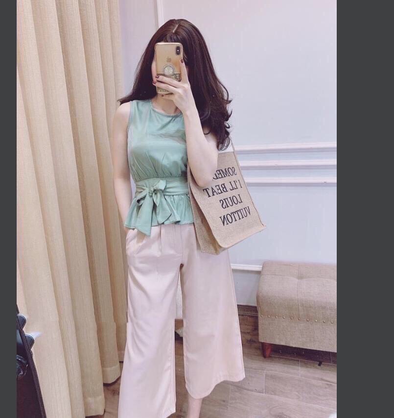 [HCM]Set Bộ Quần Ống Rộng Phối Áo Thắt Nơ Siêu Dễ Thương. Qc SAKURA