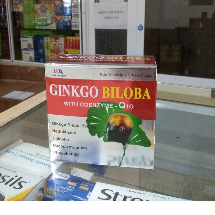 Hoạt huyết dưỡng não GINKGO BILOBA WITH COENZYM Q10 - Giúp tăng cường tuần hoàn não ,giảm rối loạn tiền đình , hoa mắt , chóng mặt - hộp 100v